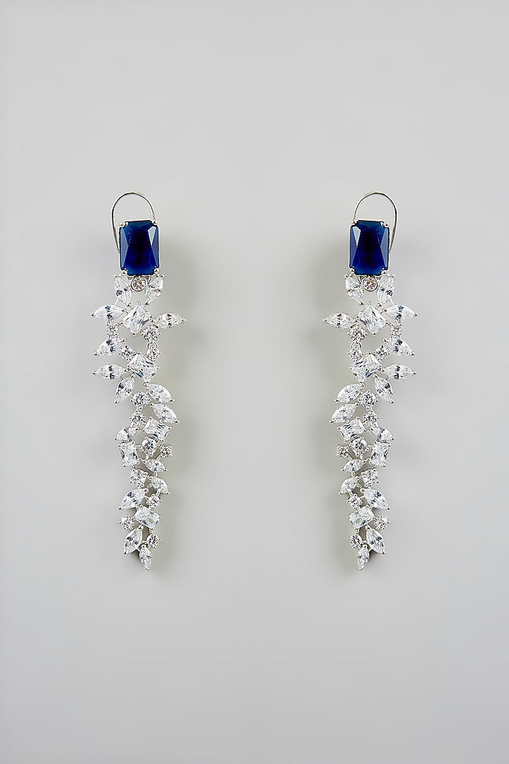 White Finish Diamond Dangler Earrings by Zevar By Geeta at Pernia's Pop Up Shop