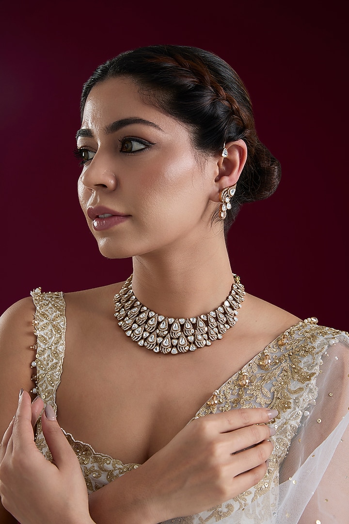 Two Tone Finish Kundan Polki Necklace Set by Zevar By Geeta at Pernia's Pop Up Shop