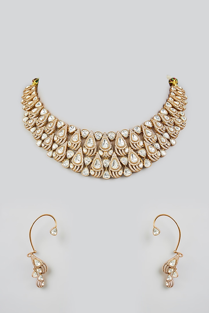 Two Tone Finish Kundan Polki Necklace Set by Zevar By Geeta at Pernia's Pop Up Shop