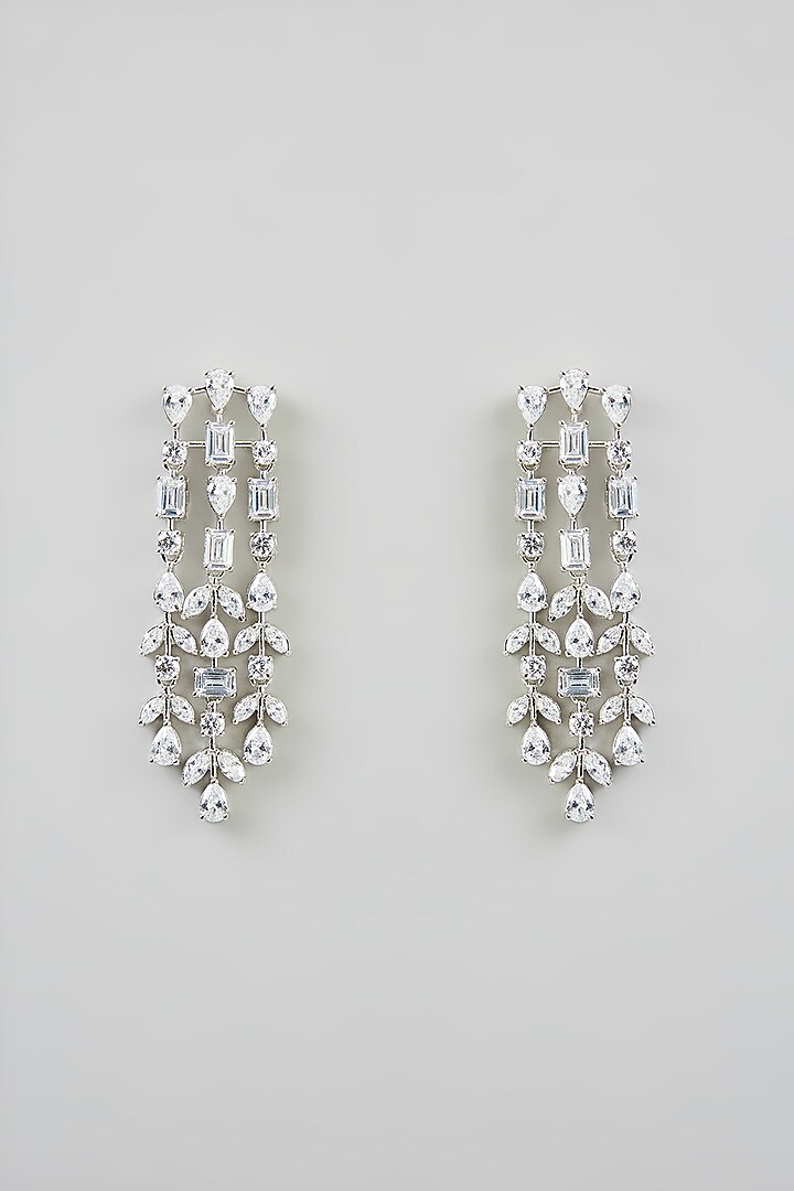 White Finish Diamond Dangler Earrings by Zevar By Geeta at Pernia's Pop Up Shop