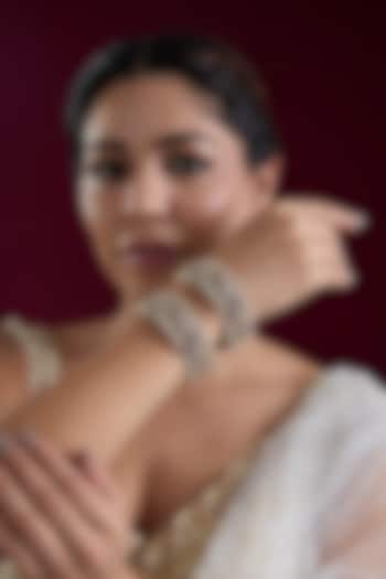 Two Tone Finish Kundan Polki & Red Stone Bangles (Set Of 2) by Zevar By Geeta at Pernia's Pop Up Shop
