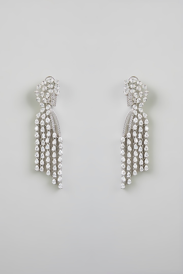 White Finish Diamond Dangler Earrings by Zevar By Geeta at Pernia's Pop Up Shop