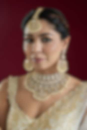 Two Tone Finish Kundan Polki Necklace Set by Zevar By Geeta at Pernia's Pop Up Shop