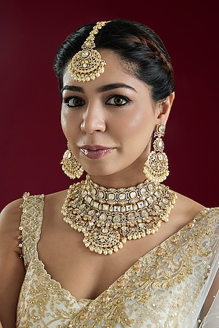 Two Tone Finish Kundan Polki Necklace Set by Zevar By Geeta