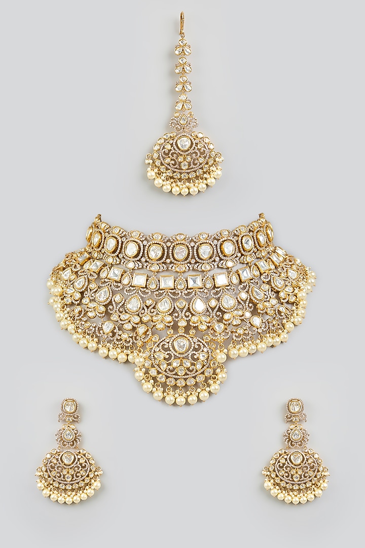 Two Tone Finish Kundan Polki Necklace Set by Zevar By Geeta at Pernia's Pop Up Shop