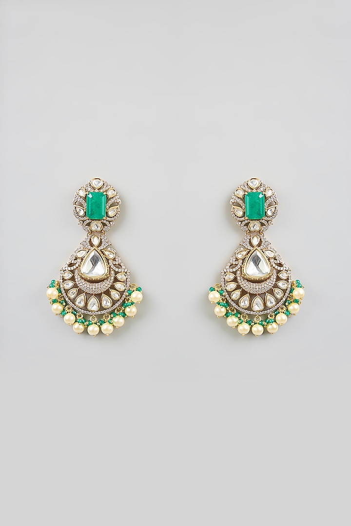 Two Tone Finish Kundan Polki & Green Stone Necklace Set by Zevar By Geeta at Pernia's Pop Up Shop