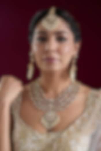 Two Tone Finish Kundan Polki Layered Necklace Set by Zevar By Geeta at Pernia's Pop Up Shop