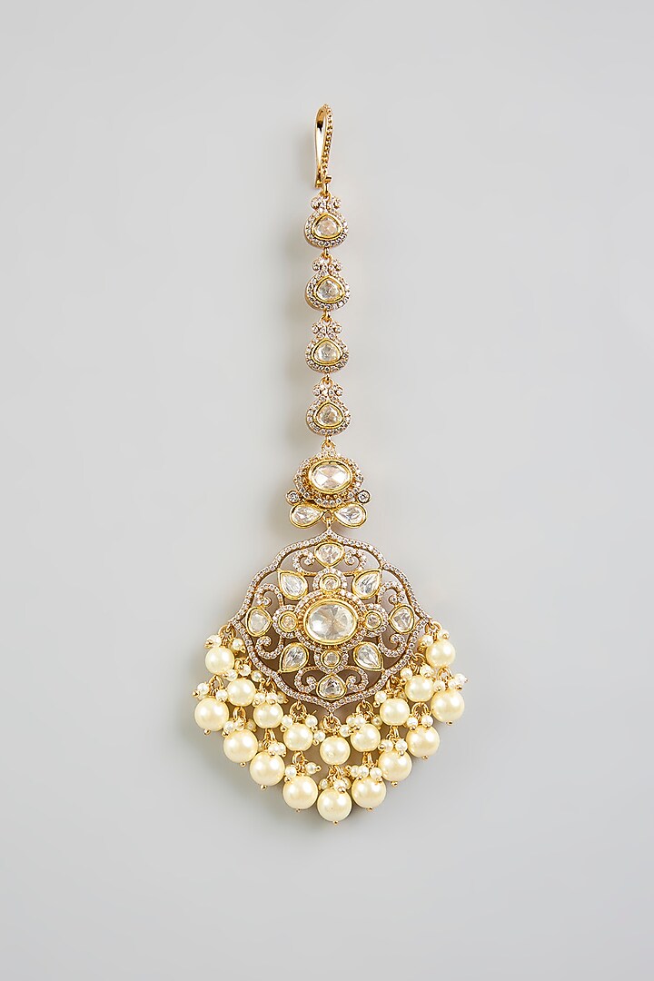 Two Tone Finish Kundan Polki Layered Necklace Set by Zevar By Geeta at Pernia's Pop Up Shop