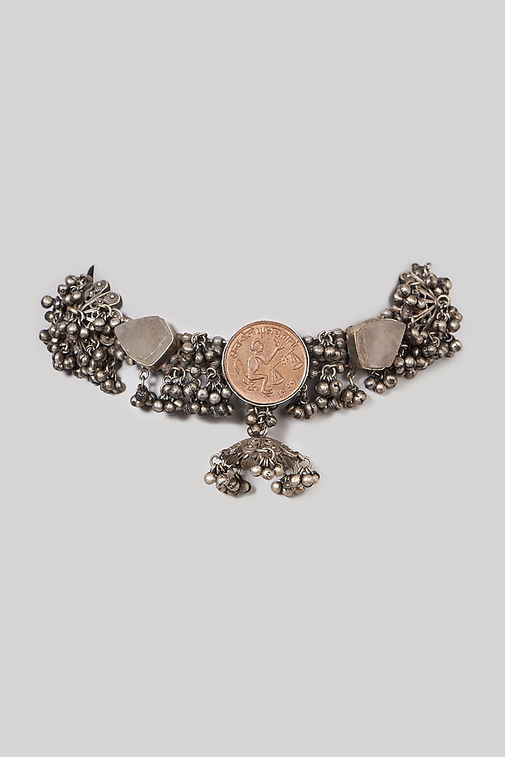 Oxidised Finish Kundan Polki & Natural Stone Choker Necklace by Zevar by Geeta