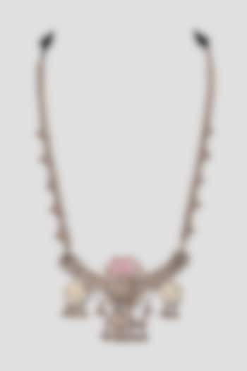 Oxidised Finish Kundan Polki & Natural Stone Long Necklace by Zevar by Geeta