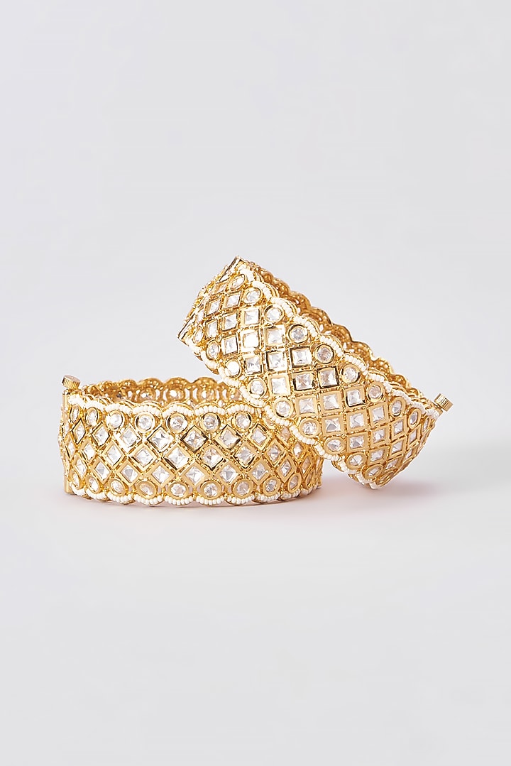 Gold Finish Kundan Polki Kadas (Set of 2) by Zevar by Geeta at Pernia's Pop Up Shop