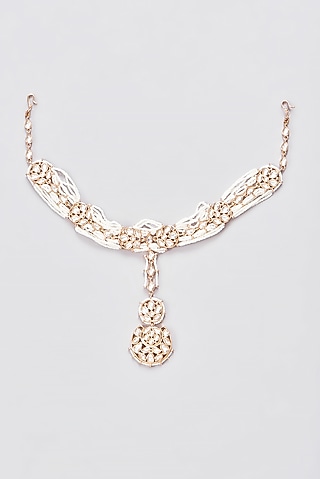 Gold Finish Kundan Polki & Pearl Matha Patti by Zevar by Geeta