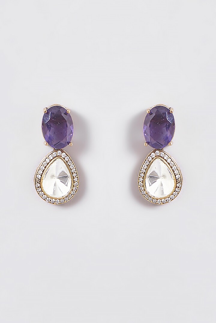 Black Rhodium Finish Amethyst & Kundan Polki Layered Necklace Set by Zevar by Geeta at Pernia's Pop Up Shop
