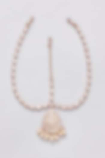 Gold Finish Kundan Polki & Pearl Drop Mathapatti by Zevar By Geeta at Pernia's Pop Up Shop