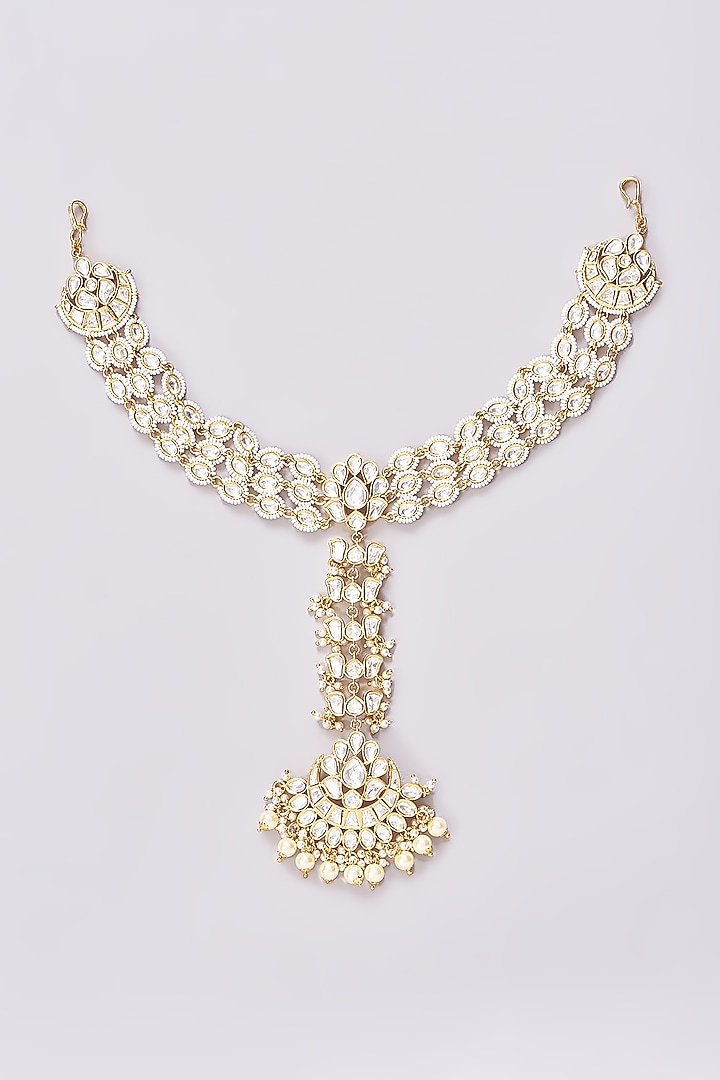 Gold Finish Kundan Polki Mathapatti by Zevar By Geeta at Pernia's Pop Up Shop