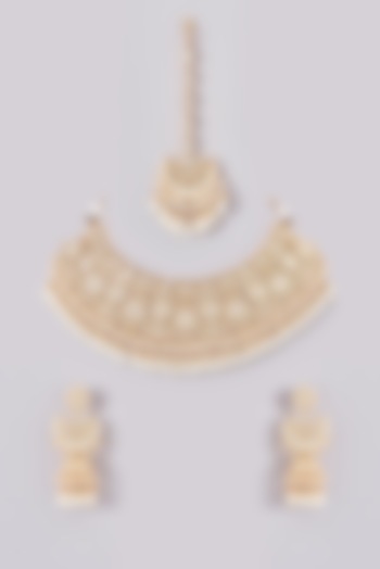 Gold Plated Kundan Polki Necklace Set by Zevar By Geeta
