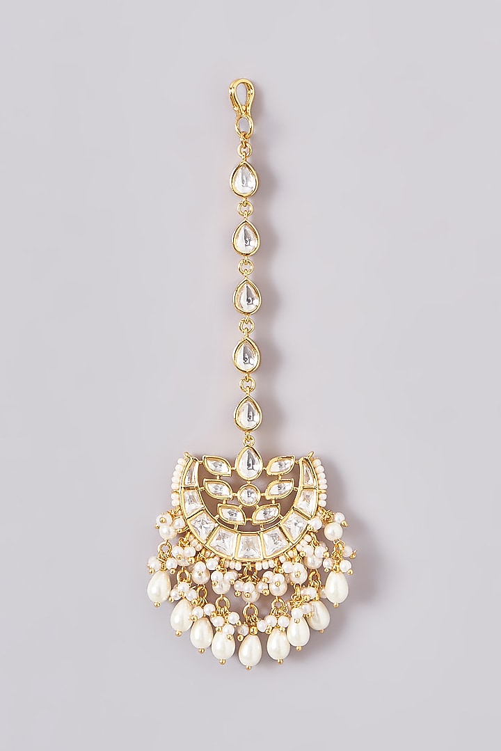 Gold Plated Kundan Polki Necklace Set by Zevar By Geeta at Pernia's Pop Up Shop