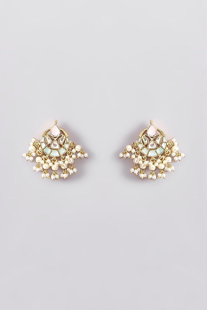Gold Plated Green Kundan Polki & Pearl Necklace Set by Zevar By Geeta at Pernia's Pop Up Shop