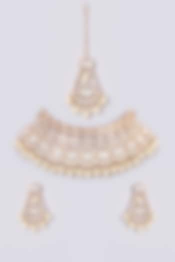 Gold Plated Kundan Polki Necklace Set by Zevar By Geeta