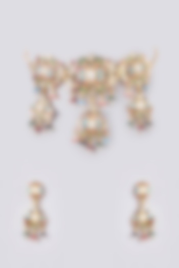 Gold Plated Kundan Polki & Jadau Stone Choker Necklace Set by Zevar By Geeta at Pernia's Pop Up Shop