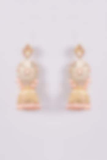 Gold Finish Kundan Polki & Pearl Jhumka Earrings by Zevar By Geeta at Pernia's Pop Up Shop