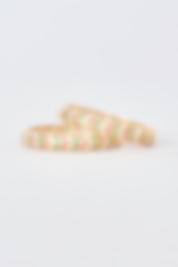 Gold Finish Jadau Stone Bangles (Set Of 2) by Zevar By Geeta at Pernia's Pop Up Shop