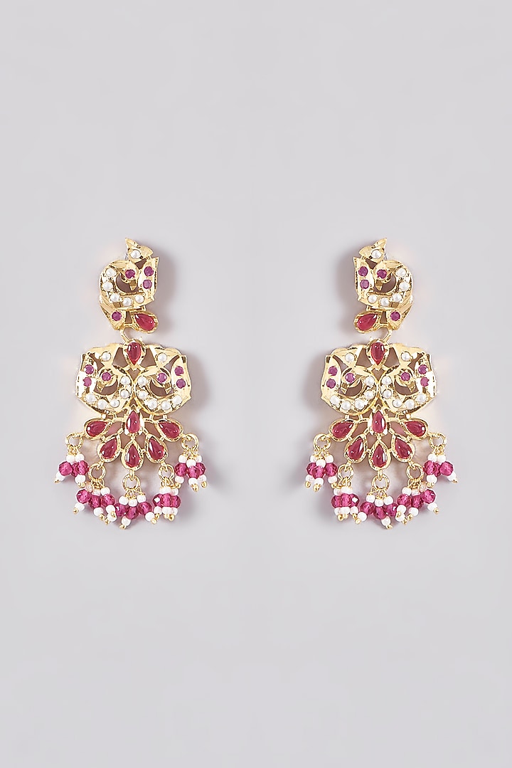 Gold Plated Kundan Polki & Jadau Stone Long Necklace Set by Zevar By Geeta at Pernia's Pop Up Shop