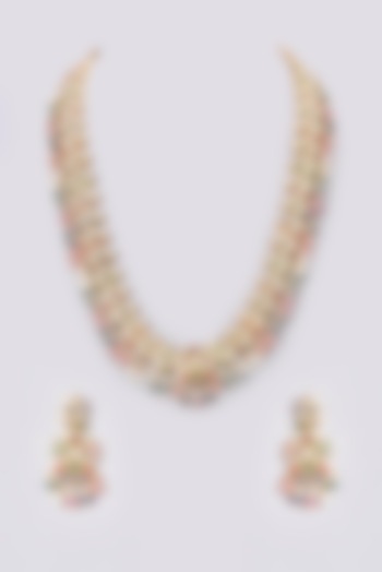 Gold Plated Kundan Polki & Jadau Stone Long Necklace Set by Zevar By Geeta at Pernia's Pop Up Shop