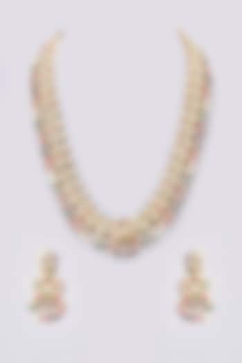 Gold Plated Kundan Polki & Jadau Stone Long Necklace Set by Zevar By Geeta