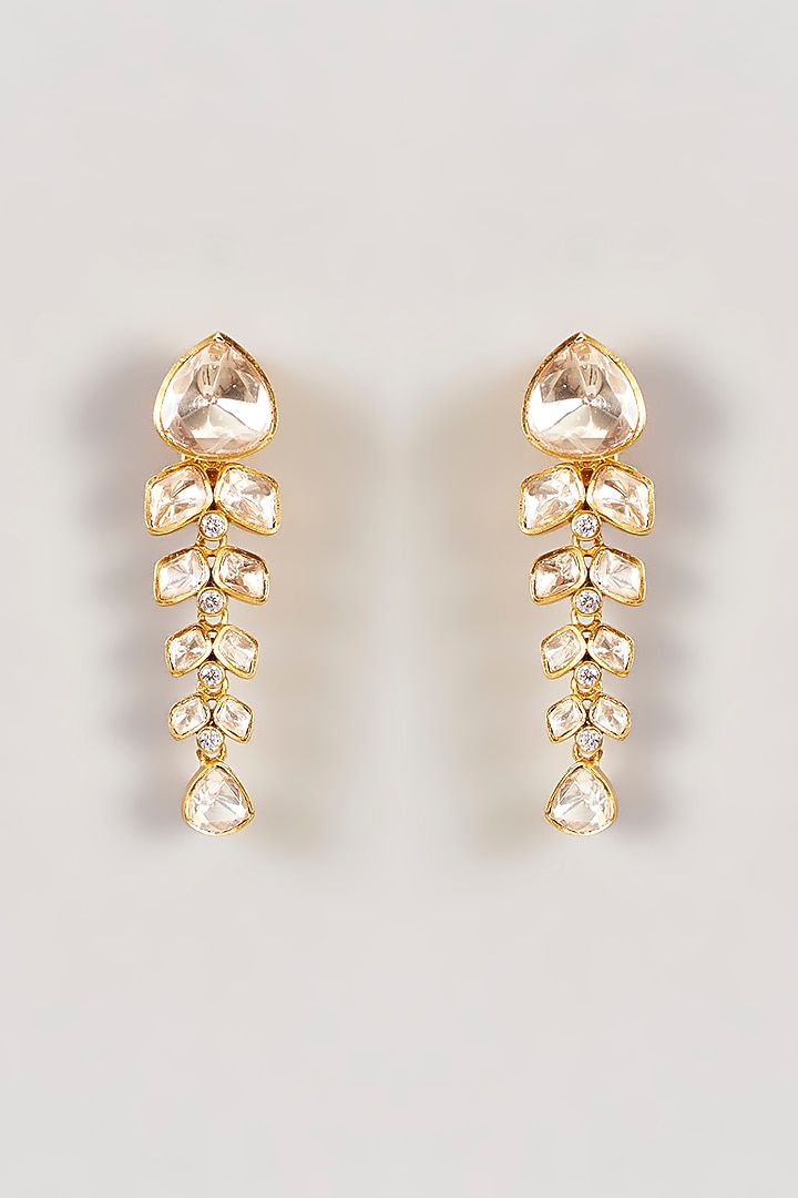 Gold Finish Moissanite Polki Dangler Earrings by Zevar by Geeta at Pernia's Pop Up Shop
