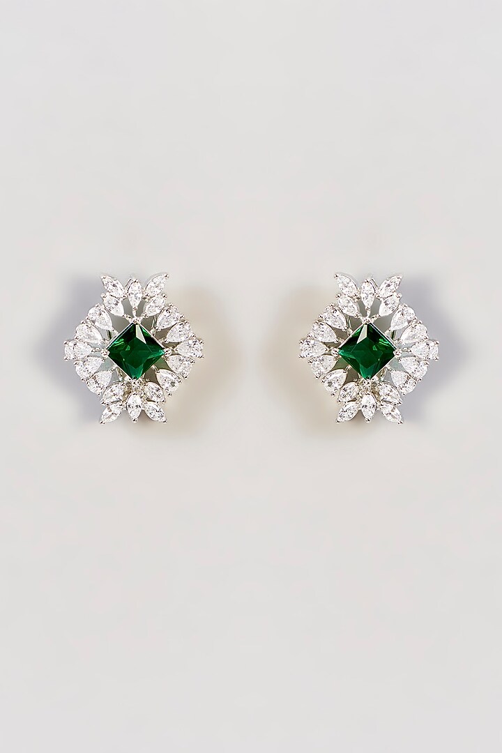 White Finish Diamond & Green Stone Choker Necklace Set by Zevar by Geeta at Pernia's Pop Up Shop