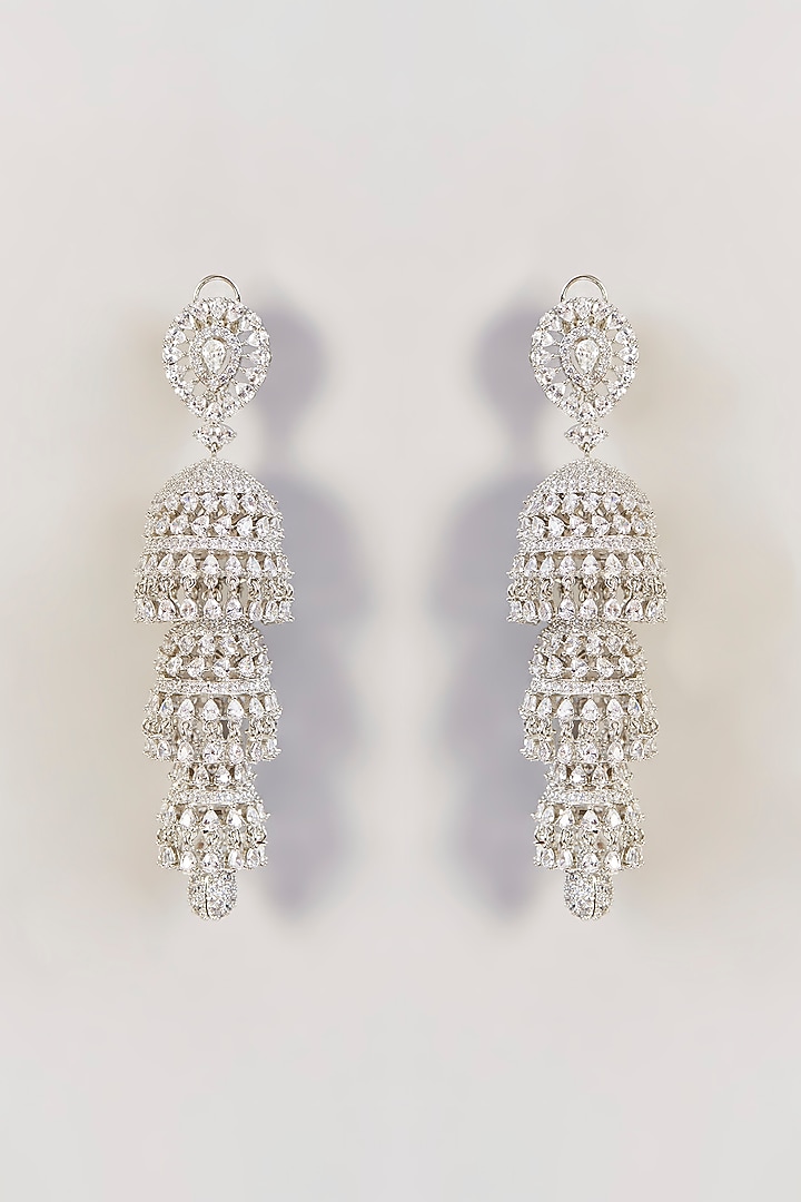 White Finish Diamond Dangler Earrings by Zevar by Geeta at Pernia's Pop Up Shop