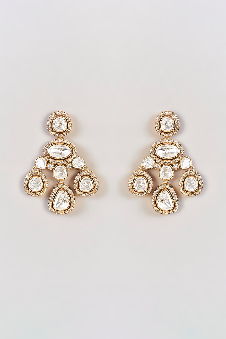 Gold Finish Moissanite Polki Dangler Earrings by Zevar by Geeta at Pernia's Pop Up Shop