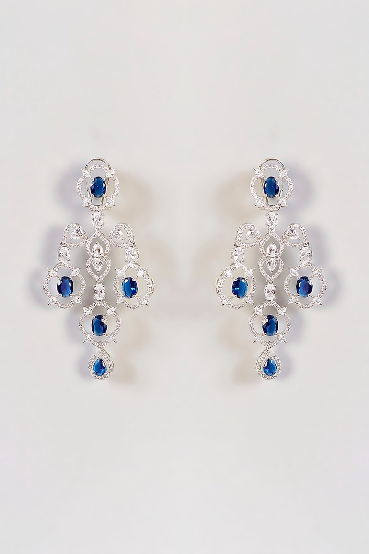 White Finish Sapphire Stone & Diamond Layered Long Necklace Set by Zevar by Geeta at Pernia's Pop Up Shop