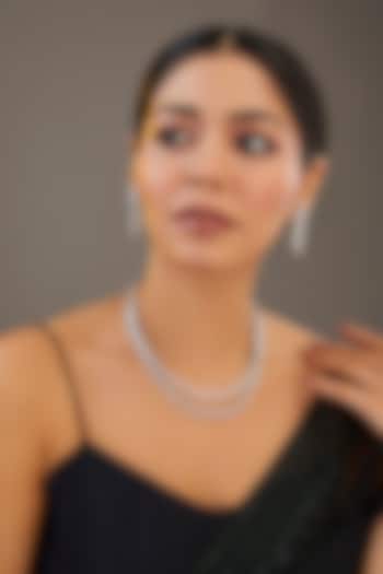 White Finish Diamond Layered Necklace Set by Zevar by Geeta at Pernia's Pop Up Shop