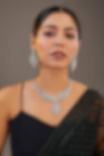 White Finish Diamond Long Necklace Set by Zevar by Geeta at Pernia's Pop Up Shop