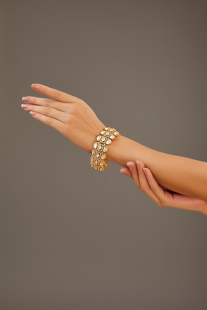 Gold Finish Moissanite Polki Kada by Zevar by Geeta at Pernia's Pop Up Shop