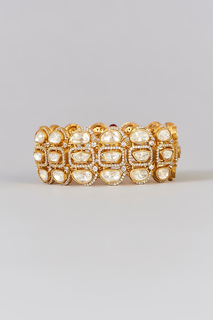 Gold Finish Moissanite Polki Kada by Zevar by Geeta at Pernia's Pop Up Shop