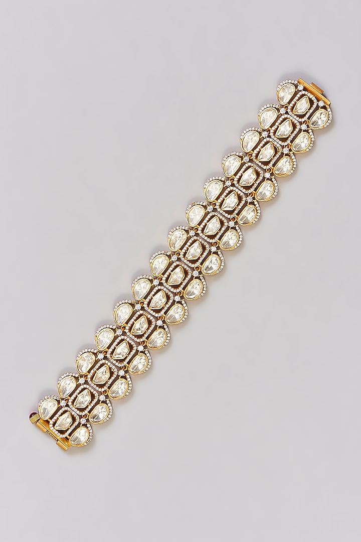 Gold Finish Moissanite Polki Kada by Zevar by Geeta at Pernia's Pop Up Shop