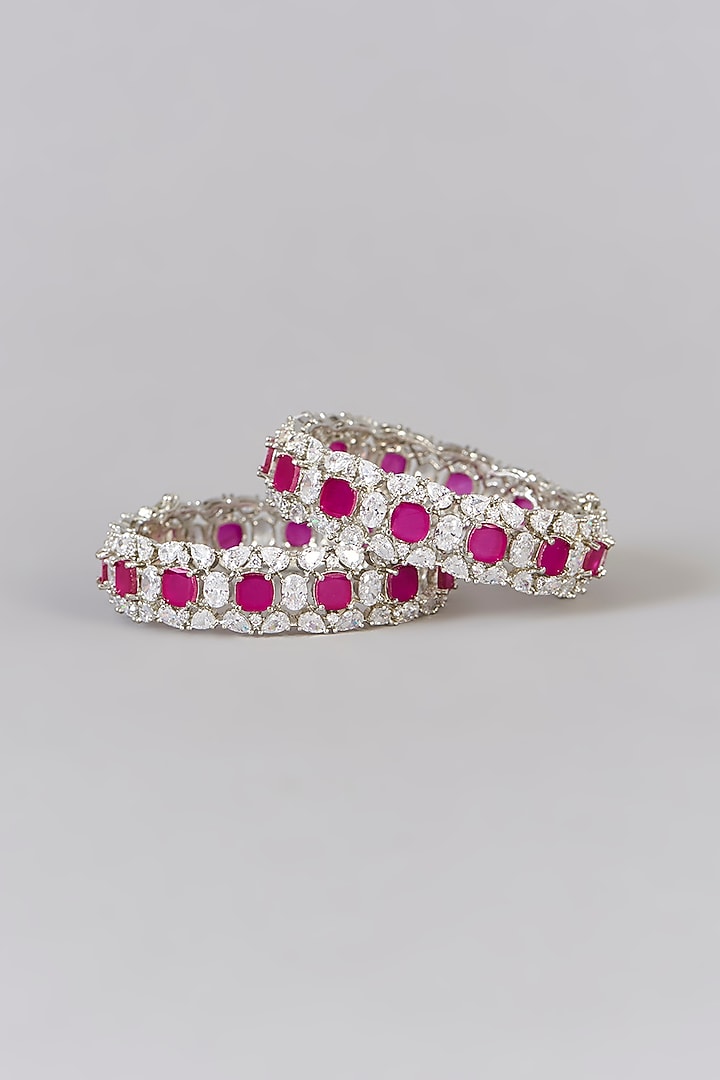 White Finish Diamond & Ruby Stone Bangles (Set of 2) by Zevar by Geeta at Pernia's Pop Up Shop