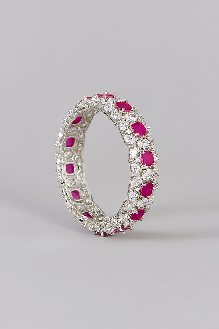 White Finish Diamond & Ruby Stone Bangles (Set of 2) by Zevar by Geeta at Pernia's Pop Up Shop
