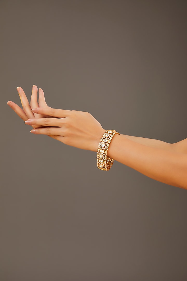 Gold Finish Moissanite Polki Bracelet by Zevar by Geeta at Pernia's Pop Up Shop