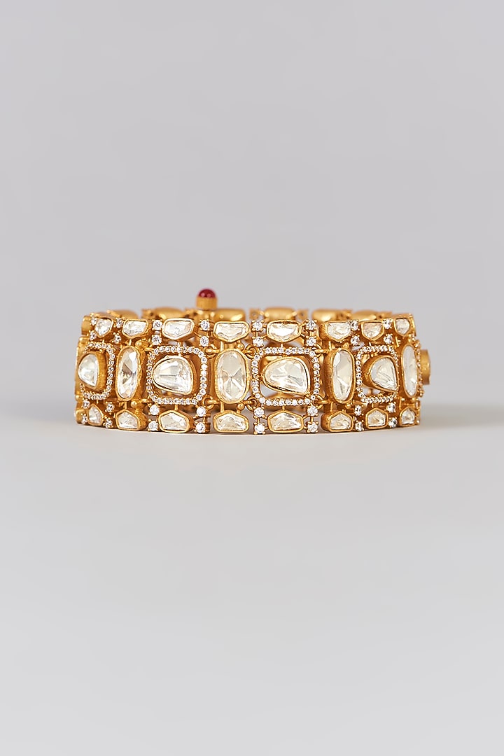 Gold Finish Moissanite Polki Bracelet by Zevar by Geeta at Pernia's Pop Up Shop