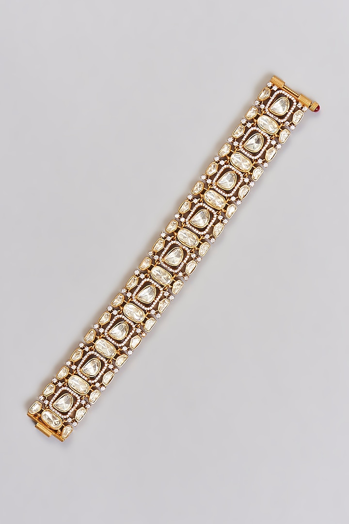 Gold Finish Moissanite Polki Bracelet by Zevar by Geeta at Pernia's Pop Up Shop