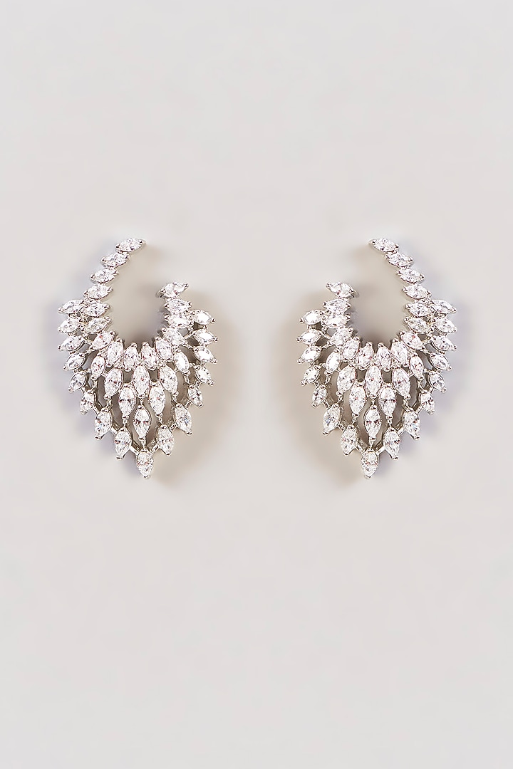 White Finish Diamond Dangler Earrings by Zevar by Geeta at Pernia's Pop Up Shop