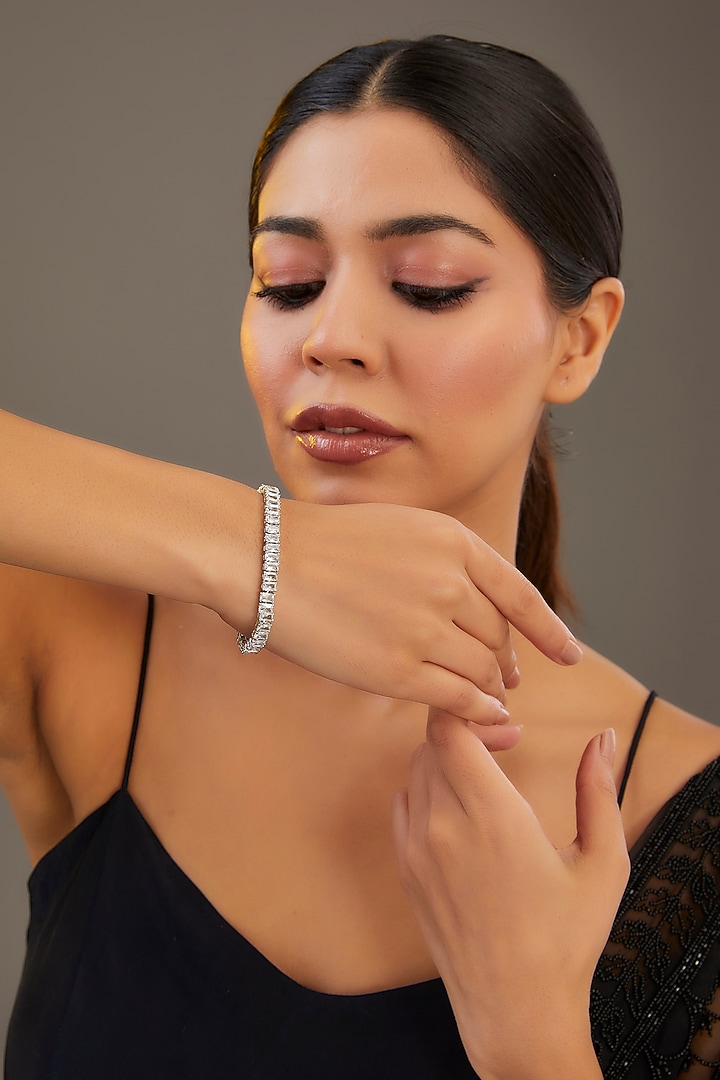 White Finish Diamond Bracelet by Zevar by Geeta at Pernia's Pop Up Shop