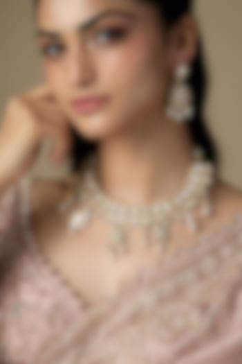 Gold Finish Moissanite Stone Necklace Set by Zevar by Geeta at Pernia's Pop Up Shop