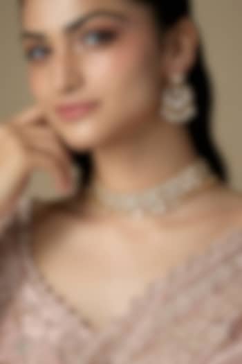 Gold Finish Moissanite Stone Necklace Set by Zevar by Geeta at Pernia's Pop Up Shop