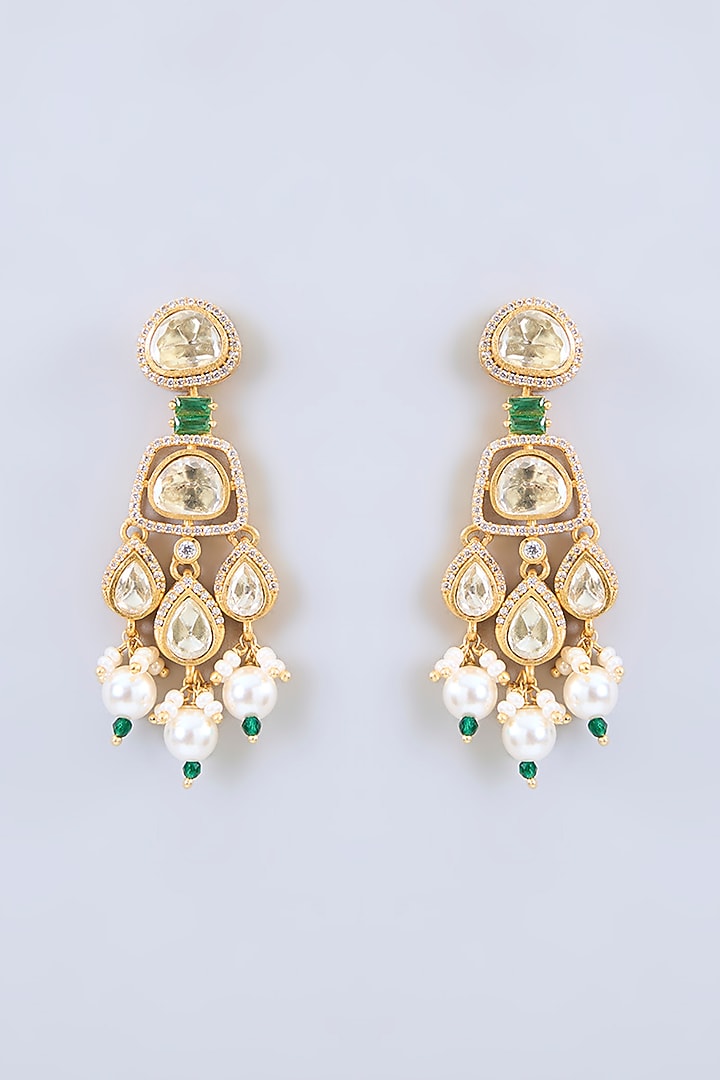 Gold Finish Green Moissanite Stone Necklace Set by Zevar By Geeta at Pernia's Pop Up Shop