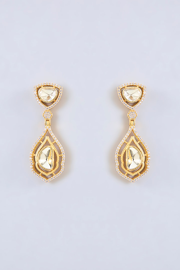 Gold Finish Moissanite Stone Necklace Set by Zevar By Geeta at Pernia's Pop Up Shop